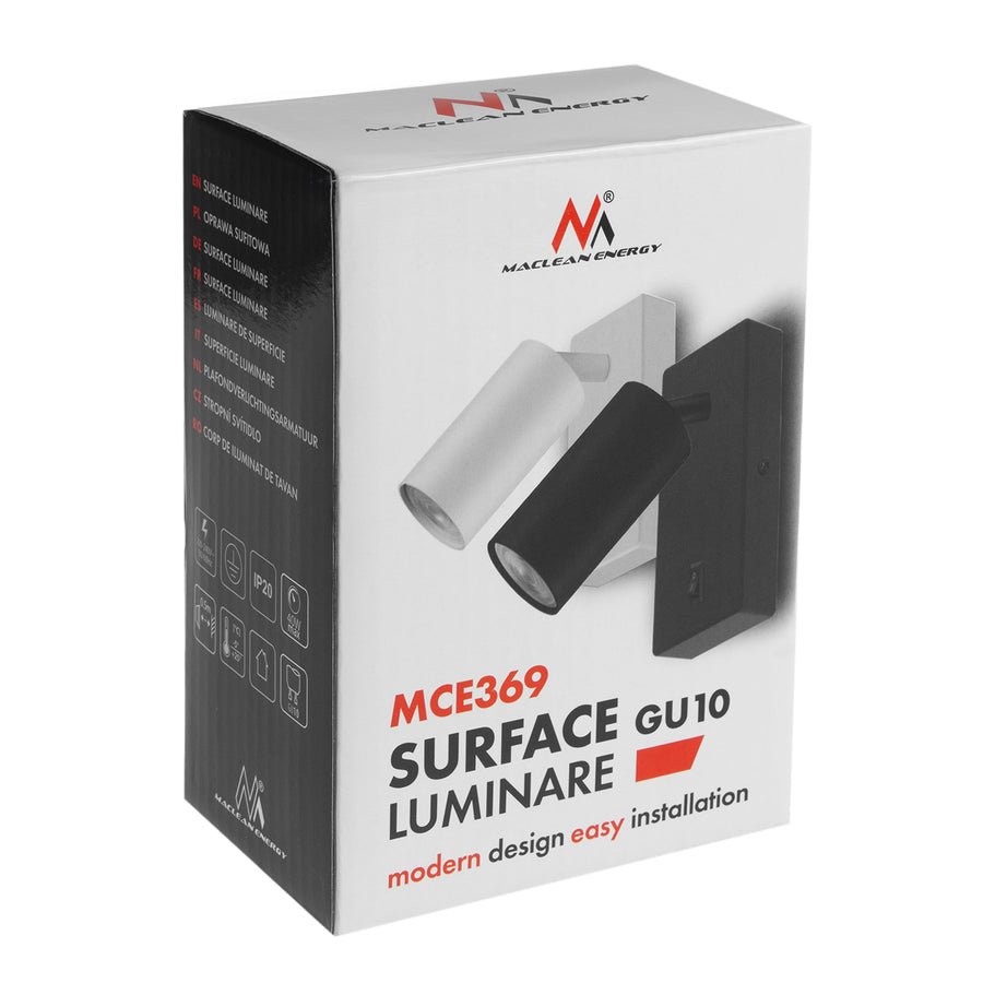 Maclean MCE369 W Aplique / luz de pared, spot, redondo, GU10, con interruptor 55x100mm, Color blanco