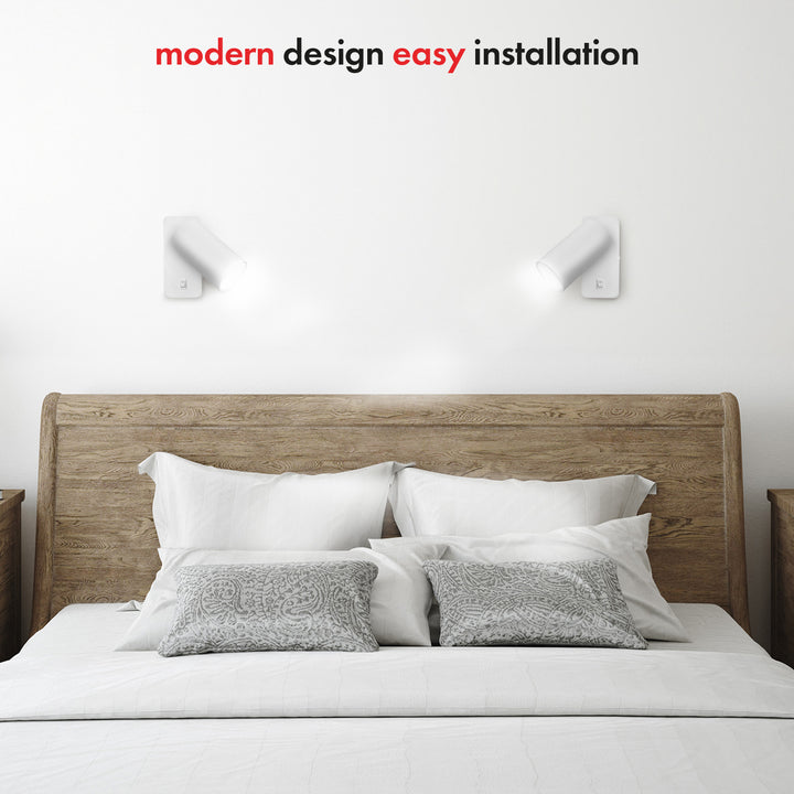 Maclean MCE369 W Aplique / luz de pared, spot, redondo, GU10, con interruptor 55x100mm, Color blanco