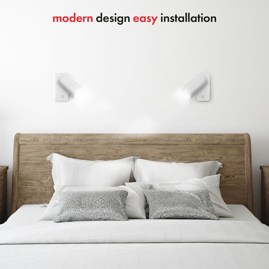 Maclean MCE369 W Aplique / luz de pared, spot, redondo, GU10, con interruptor 55x100mm, Color blanco
