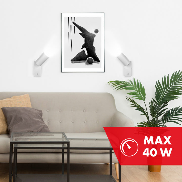 Maclean MCE369 W Aplique / luz de pared, spot, redondo, GU10, con interruptor 55x100mm, Color blanco