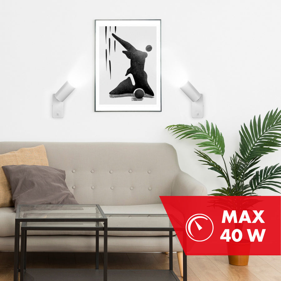 Maclean MCE369 W Aplique / luz de pared, spot, redondo, GU10, con interruptor 55x100mm, Color blanco