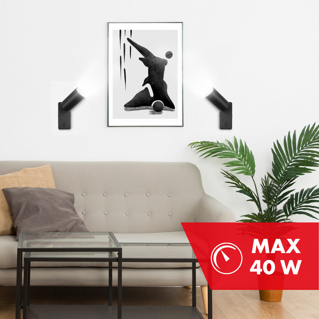 Maclean MCE369 B Aplique / luz de pared, spot, redondo, GU10, con interruptor, 55x100mm, Color negro