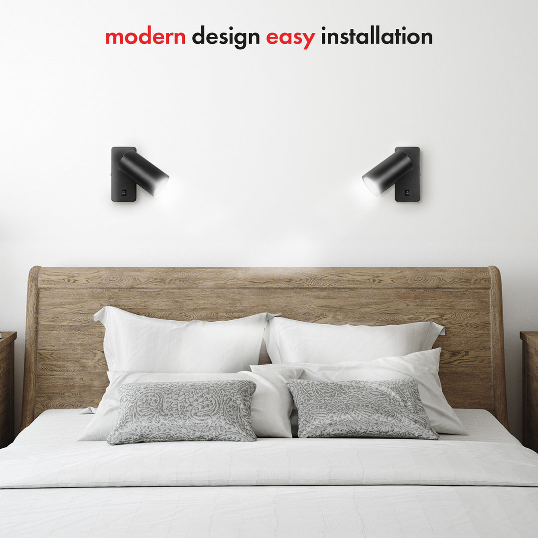 Maclean MCE369 B Aplique / luz de pared, spot, redondo, GU10, con interruptor, 55x100mm, Color negro