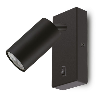 Maclean MCE369 B Aplique / luz de pared, spot, redondo, GU10, con interruptor, 55x100mm, Color negro