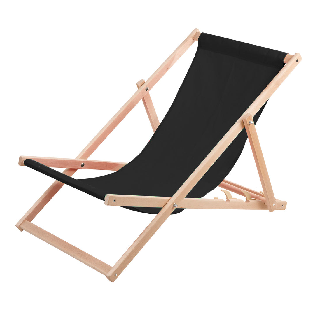 Conjunto de 4 espreguiçadeiras de madeira Woodok, pretas, redes confortáveis, ideais para praia, varanda, terraço