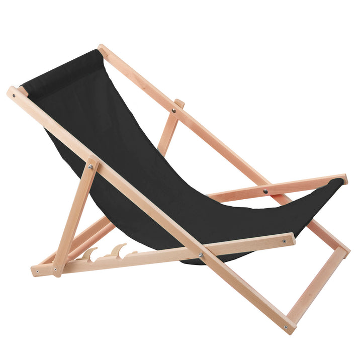 Conjunto de 4 espreguiçadeiras de madeira Woodok, pretas, redes confortáveis, ideais para praia, varanda, terraço