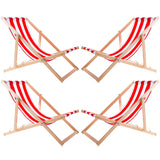 Woodok Juego de 4 Tumbonas de Madera de Haya para Playa, Jardín, Balcón y Terraza, Plegable, hasta 120 kg, Color Rayas Rojas