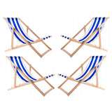 Woodok Juego de 4 Tumbonas de Madera de Haya para Playa, Jardín, Balcón y Terraza, Plegable, hasta 120 kg, Color Rayas Azules