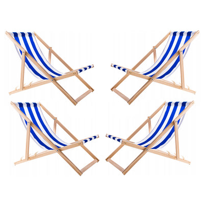 Woodok Juego de 4 Tumbonas de Madera de Haya para Playa, Jardín, Balcón y Terraza, Plegable, hasta 120 kg, Color Rayas Azules