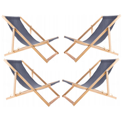 Conjunto de 4 espreguiçadeiras de madeira Woodok, cinza, redes confortáveis, ideais para praia, varanda, terraço