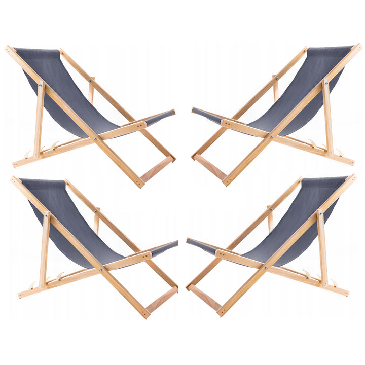 Conjunto de 4 espreguiçadeiras de madeira Woodok, cinza, redes confortáveis, ideais para praia, varanda, terraço