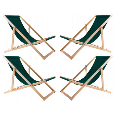 Conjunto de 4 espreguiçadeiras de madeira Woodok, cor verde, redes confortáveis, ideais para praia, varanda, terraço