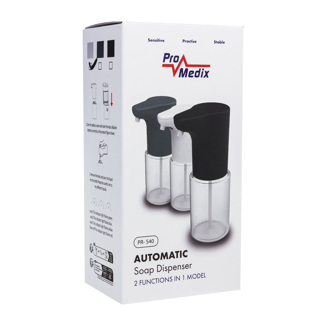 Dispensador automático ProMedix, recipiente dispensador para sabonetes líquidos, desinfetantes, 300 ml, 4 unidades AA, branco, PR-540 W