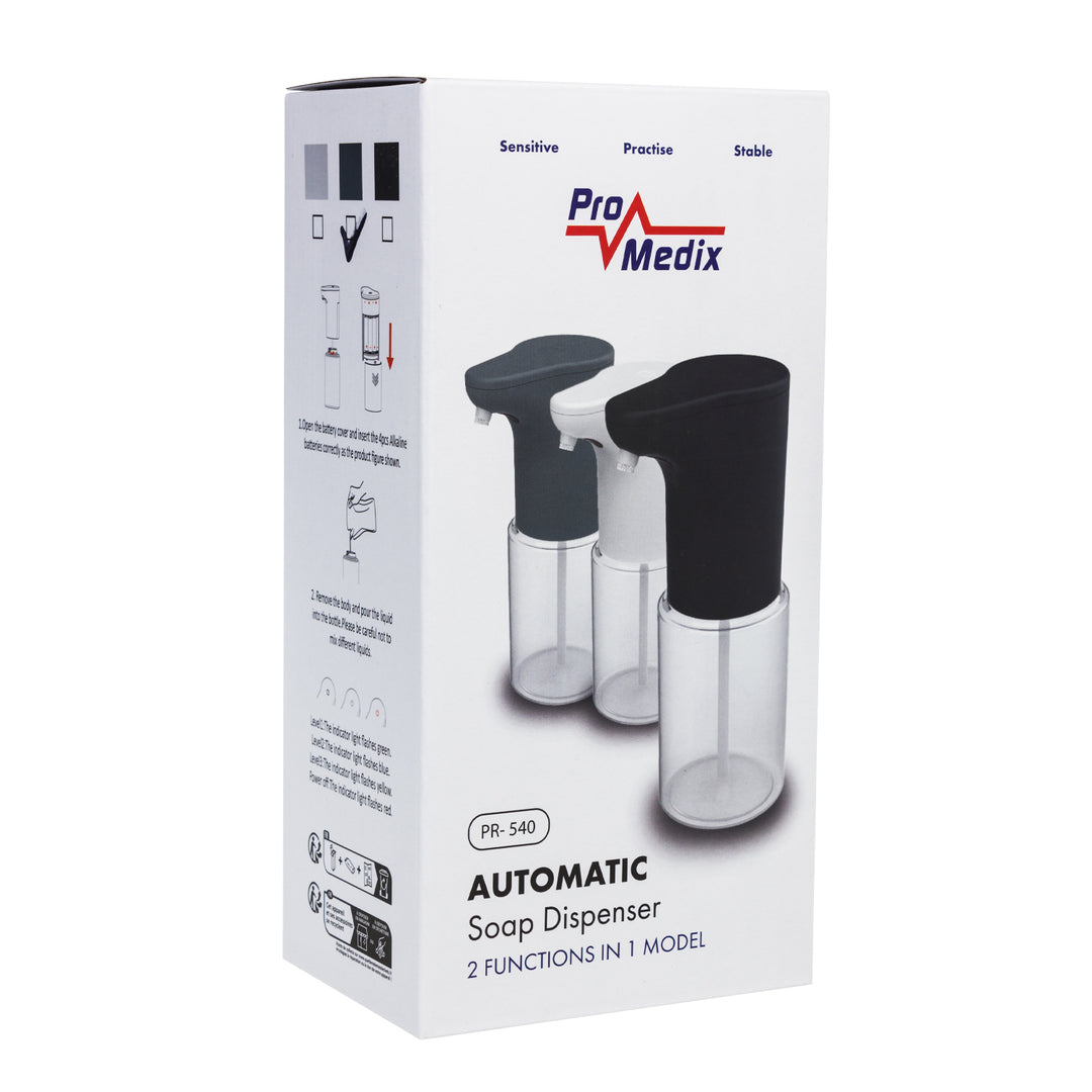 Dispensador automático ProMedix, recipiente dispensador para sabonetes líquidos, desinfetantes, 300 ml, 4xAA, cinzento, PR-540 GR