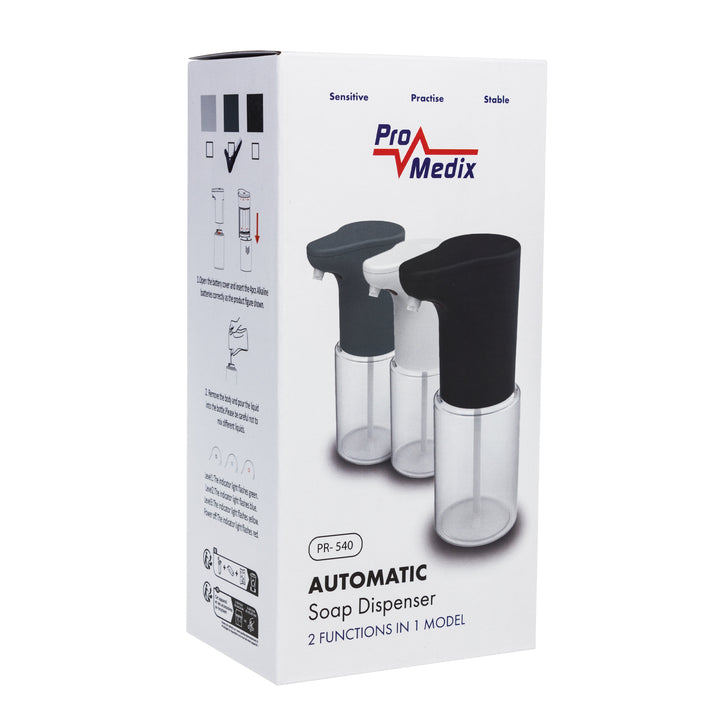Dispensador automático ProMedix, recipiente dispensador para sabonetes líquidos, desinfetantes, 300 ml, 4xAA, cinzento, PR-540 GR
