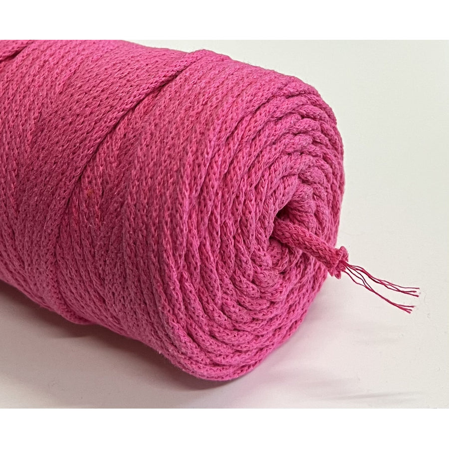 Cordão de algodão ColiNea com núcleo de algodão, entrançado, 5 mm, 100 m, cor fúcsia