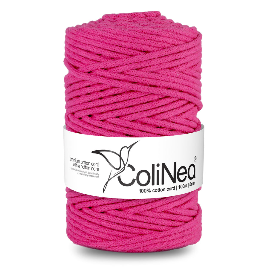Cordão de algodão ColiNea com núcleo de algodão, entrançado, 5 mm, 100 m, cor fúcsia