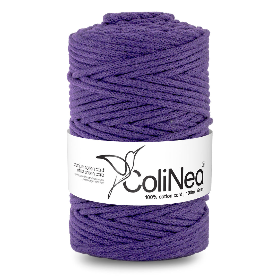 Cordão de algodão ColiNea com núcleo de algodão, entrançado, 5 mm, 100 m, roxo