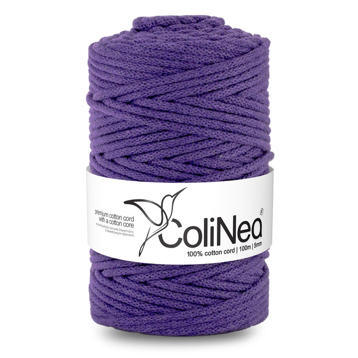 Cordão de algodão ColiNea com núcleo de algodão, entrançado, 5 mm, 100 m, roxo