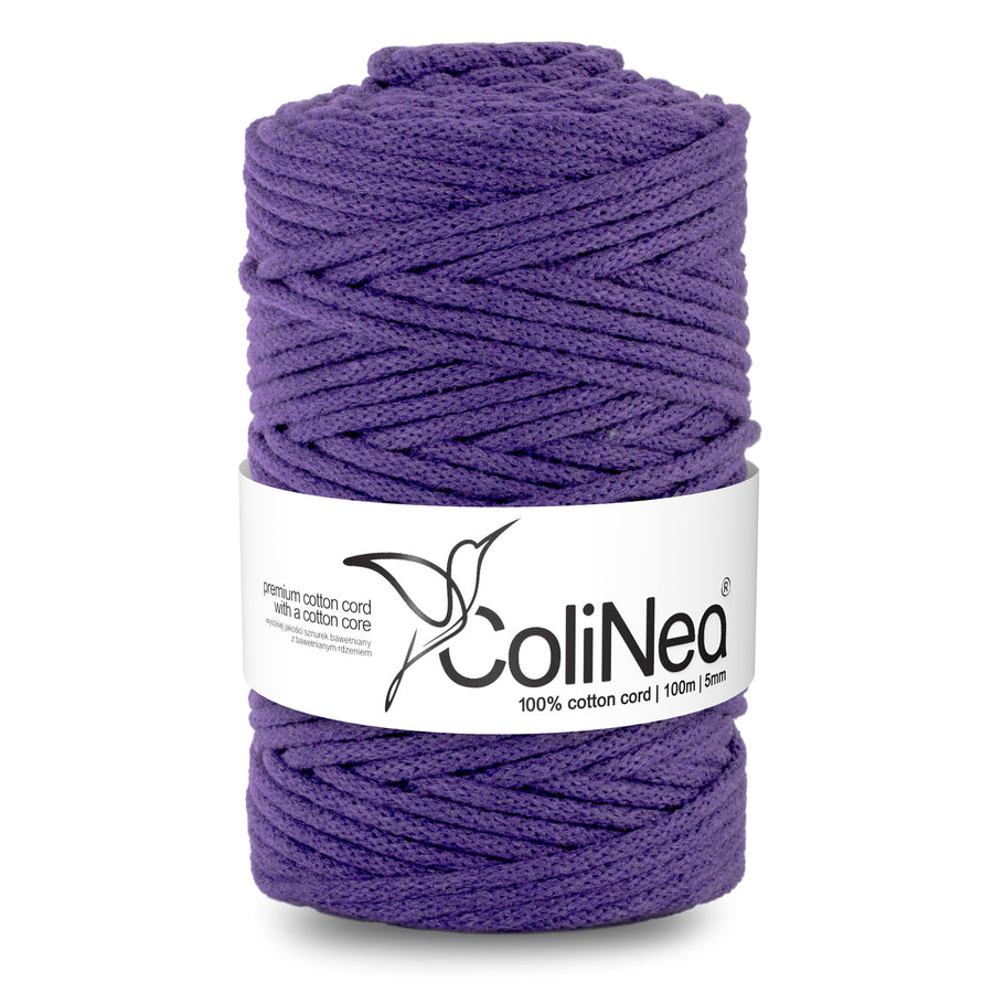 Cordão de algodão ColiNea com núcleo de algodão, entrançado, 5 mm, 100 m, roxo