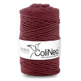Cordão de algodão ColiNea com núcleo de algodão, entrançado, 5 mm, 100 m, cor de vinho