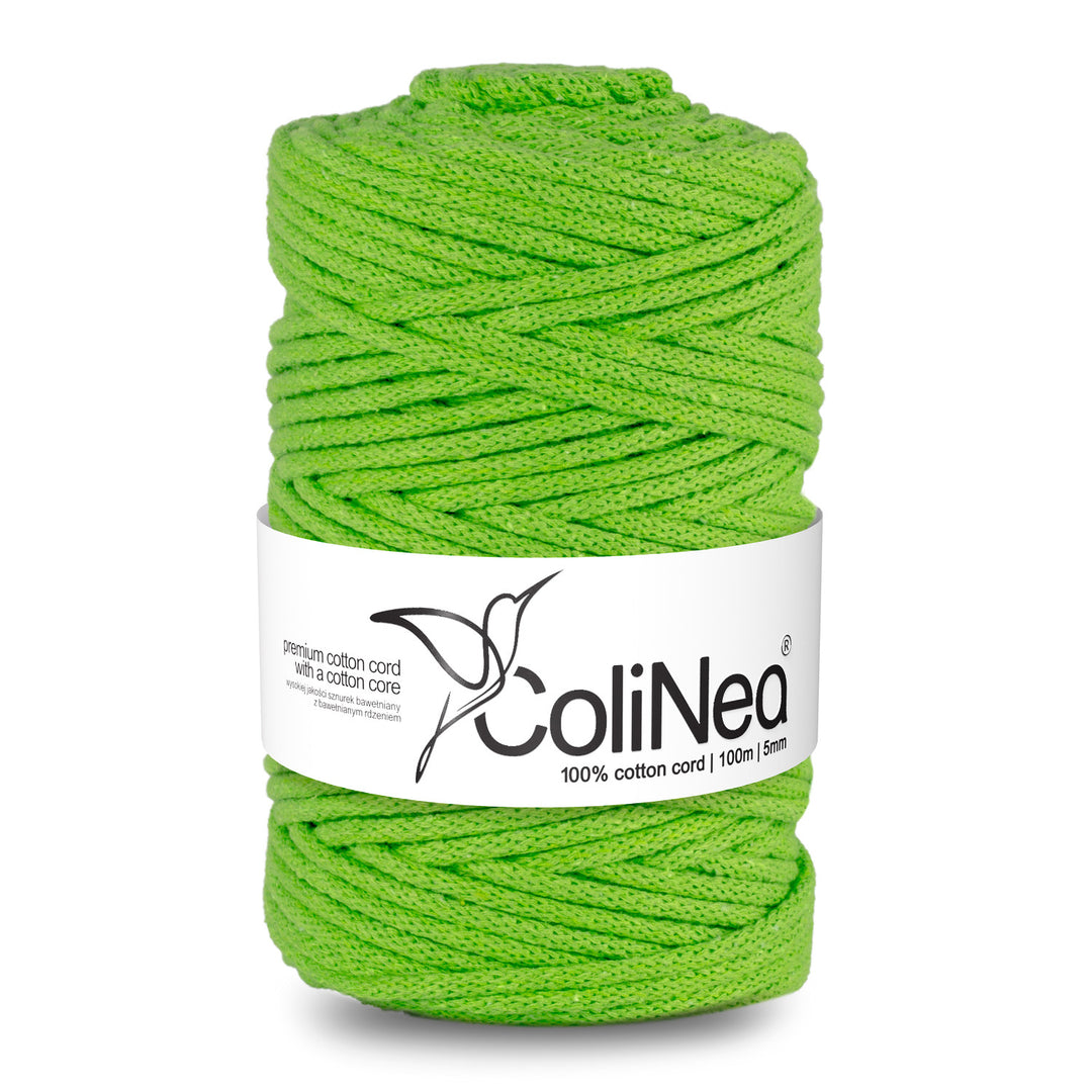 Cordão de algodão ColiNea com núcleo de algodão, entrançado, 5 mm, 100 m, verde claro