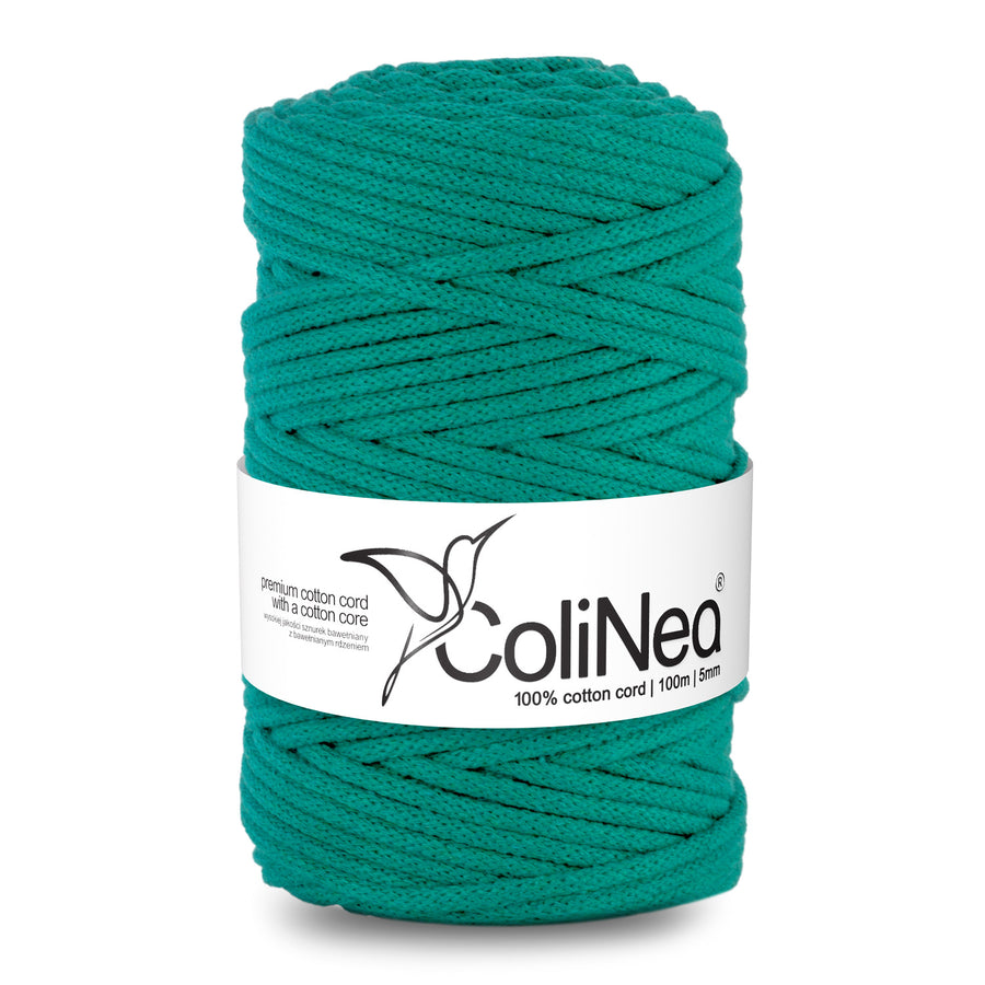 Cordão de algodão ColiNea com núcleo de algodão, entrançado, 5 mm, 100 m, turquesa
