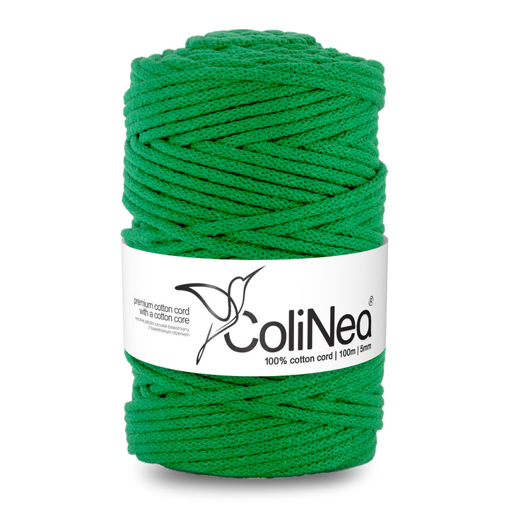 Cordão de algodão ColiNea com núcleo de algodão, entrançado, 5 mm, 100 m, verde