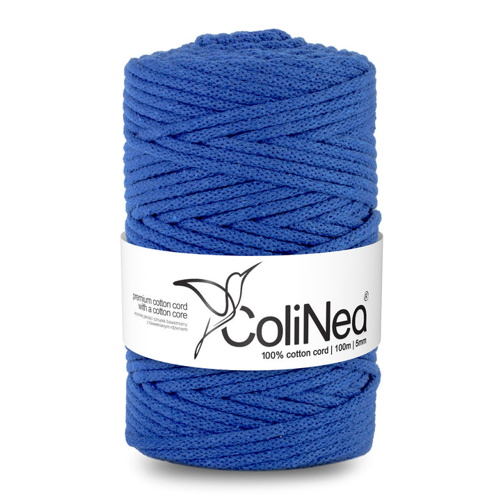 Cordão de algodão ColiNea com núcleo de algodão, entrançado, 5 mm, 100 m, azul-escuro