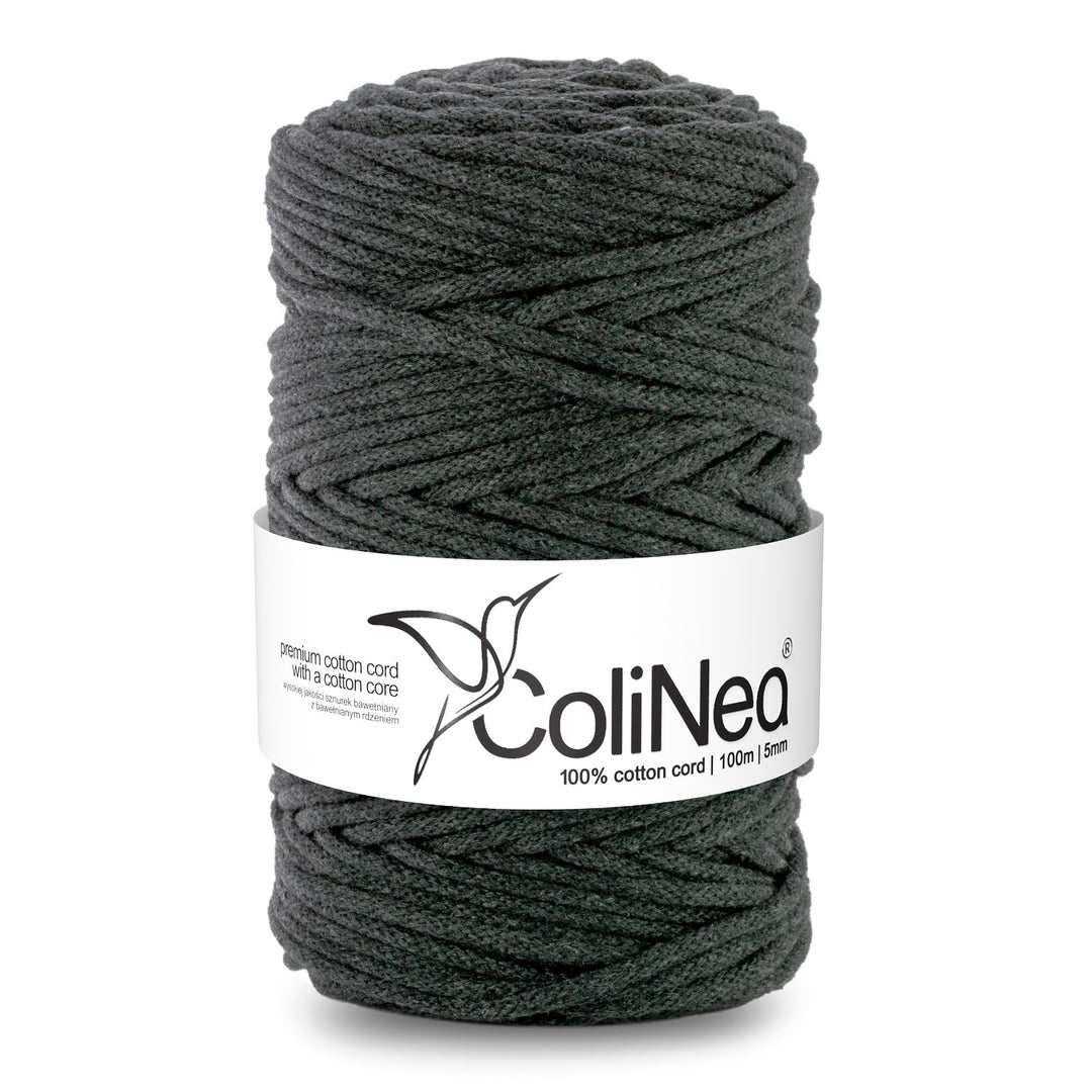 Cordão de algodão ColiNea com núcleo de algodão, entrançado, 5 mm, 100 m, cor antracite