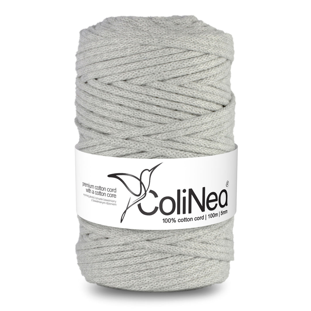Cordão de algodão ColiNea com núcleo de algodão, entrançado, 5 mm, 200 m, cinzento claro