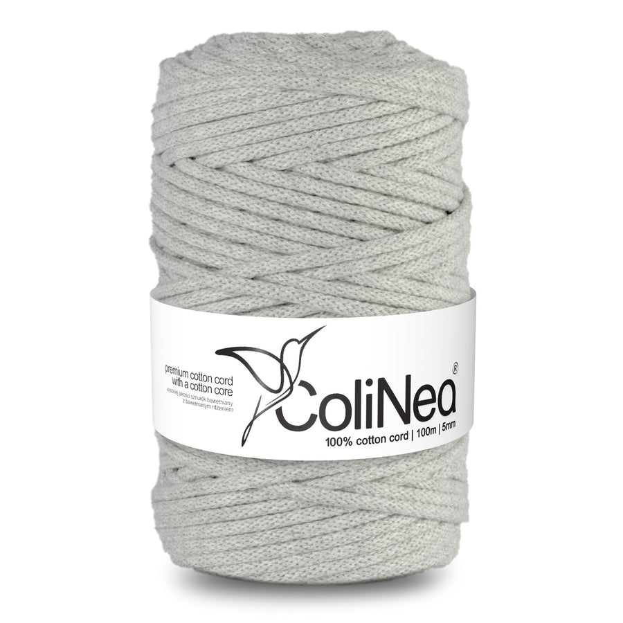 Cordão de algodão ColiNea com núcleo de algodão, entrançado, 5 mm, 200 m, cinzento claro