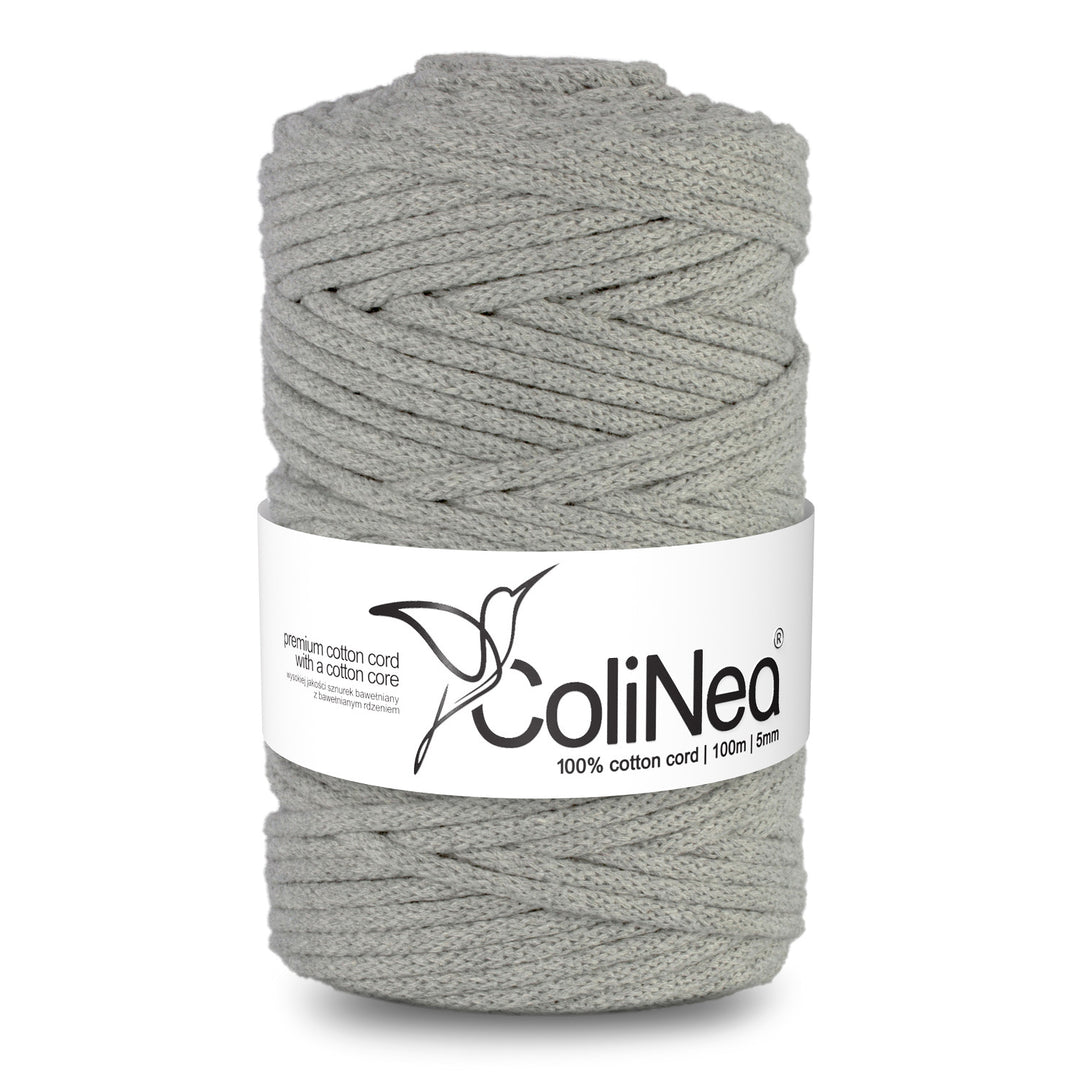 Cordão de algodão ColiNea com núcleo de algodão, entrançado, 5 mm, 200 m, cinzento