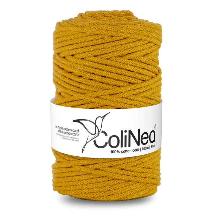 Cordão de algodão ColiNea com núcleo de algodão, entrançado, 5 mm, 200 m, cor mostarda