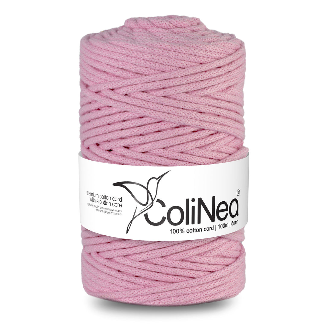 Cordão de algodão ColiNea com núcleo de algodão, entrançado, 5 mm, 200 m, rosa