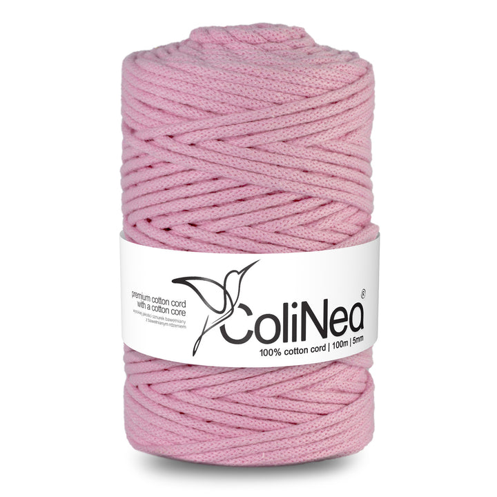 Cordão de algodão ColiNea com núcleo de algodão, entrançado, 5 mm, 200 m, rosa