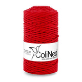 Cordão de algodão ColiNea com núcleo de algodão, entrançado, 3 mm, 100 m, vermelho