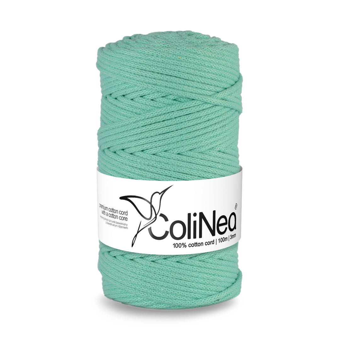 Cordão de algodão ColiNea com núcleo de algodão, entrançado, 3 mm, 100 m, cor Celadon
