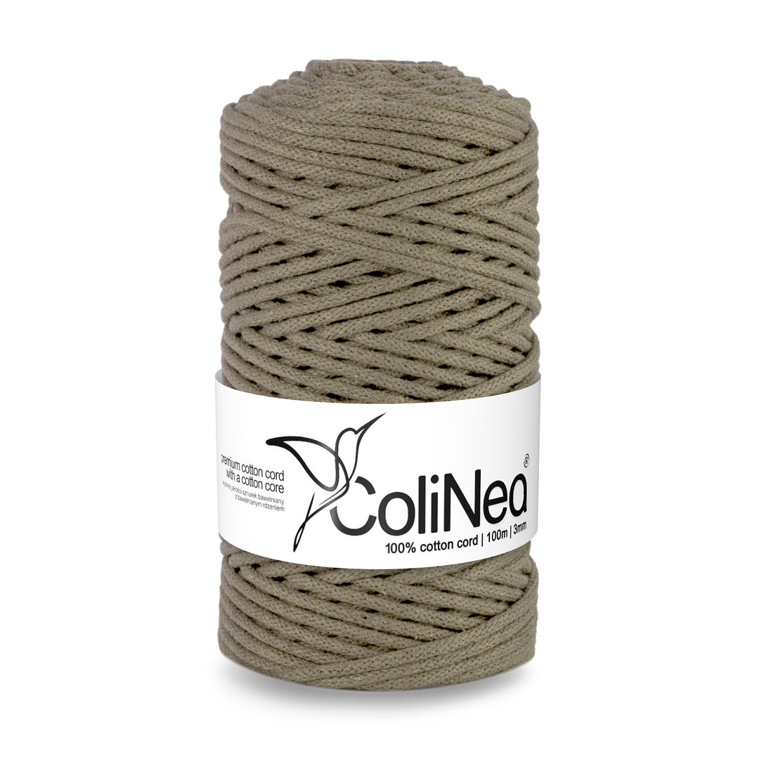 Cordão de algodão ColiNea com núcleo de algodão, entrançado, 3 mm, 100 m, bege escuro