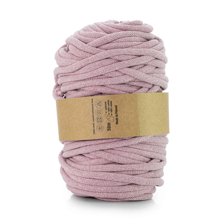 Cordão de algodão WAS com núcleo de poliéster, entrançado, 9 mm, 50 m, rosa sujo
