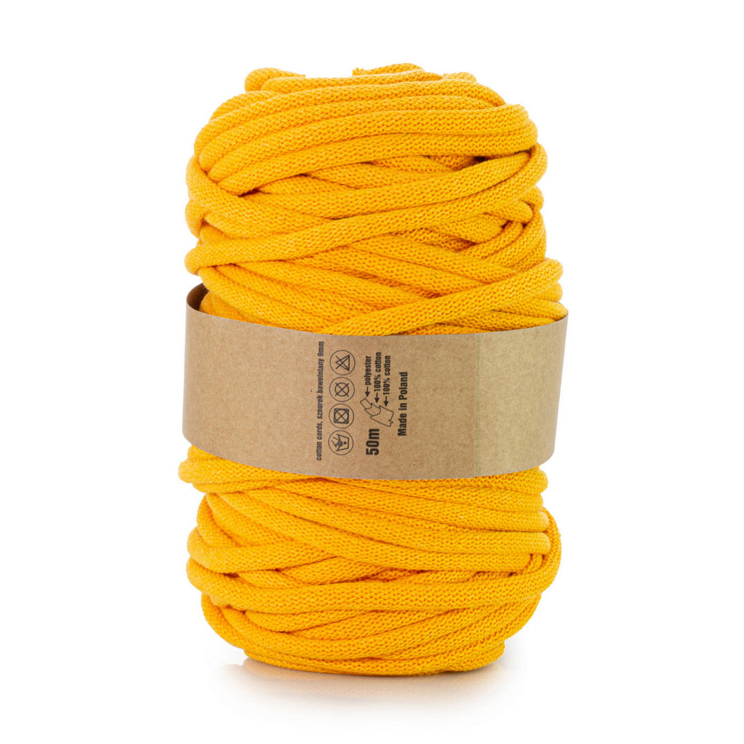 Cordão de algodão WAS com núcleo de poliéster, entrançado, 9 mm, 50 m, amarelo-escuro