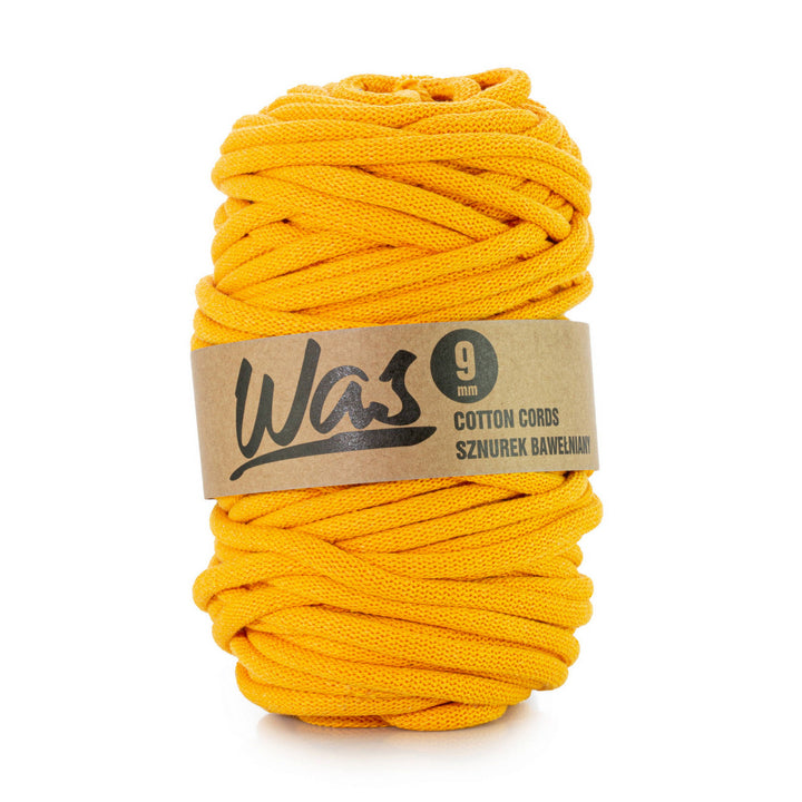 Cordão de algodão WAS com núcleo de poliéster, entrançado, 9 mm, 50 m, amarelo-escuro