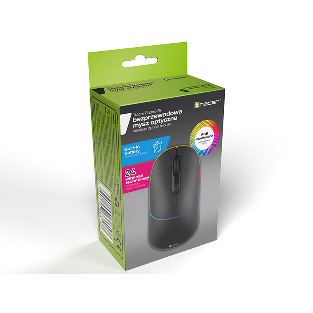 Rato sem fios Tracer, bateria recarregável de 650 mAh, retroiluminação RGB, Ratero