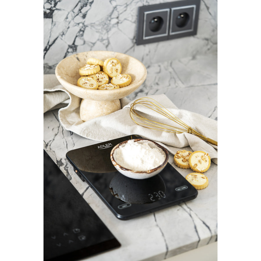 Báscula de cocina, Adler, negra, 10 kg, recargable por USB, AD 3177