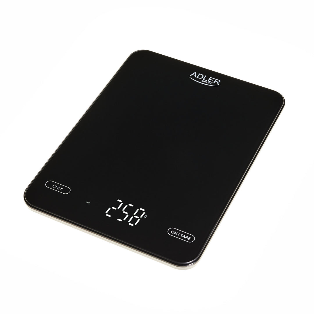 Báscula de cocina, Adler, negra, 10 kg, recargable por USB, AD 3177