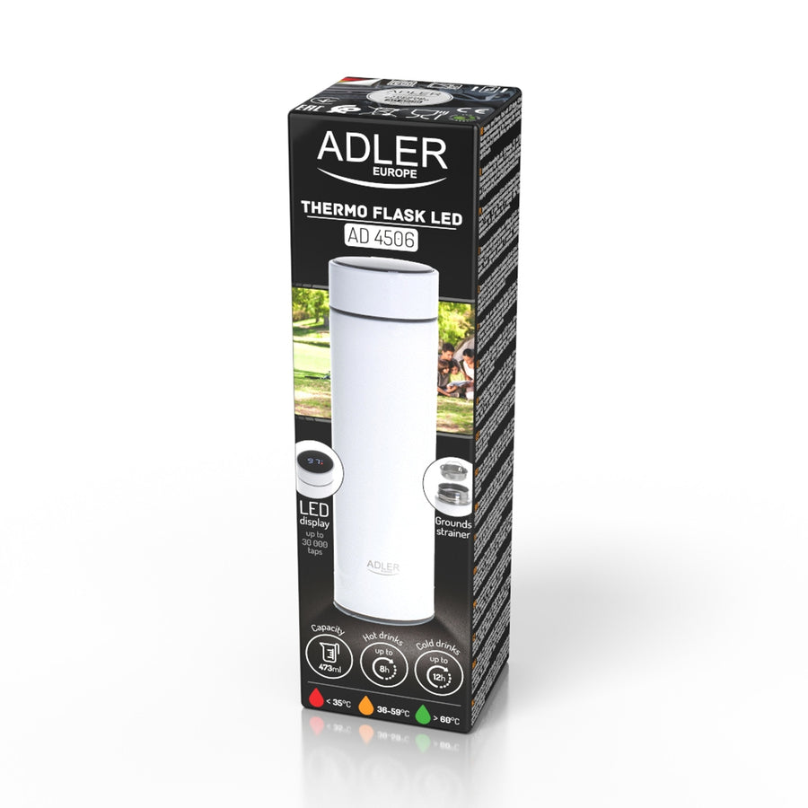 Termo Adler, pantalla táctil LED, capacidad 473 ml, color blanco, AD 4506