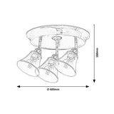 Luminária de teto Rabalux Antoine com 3 dimmers, adequada para casas de banho, IP44, 3 tomadas E14, máx. 40 W, cromada