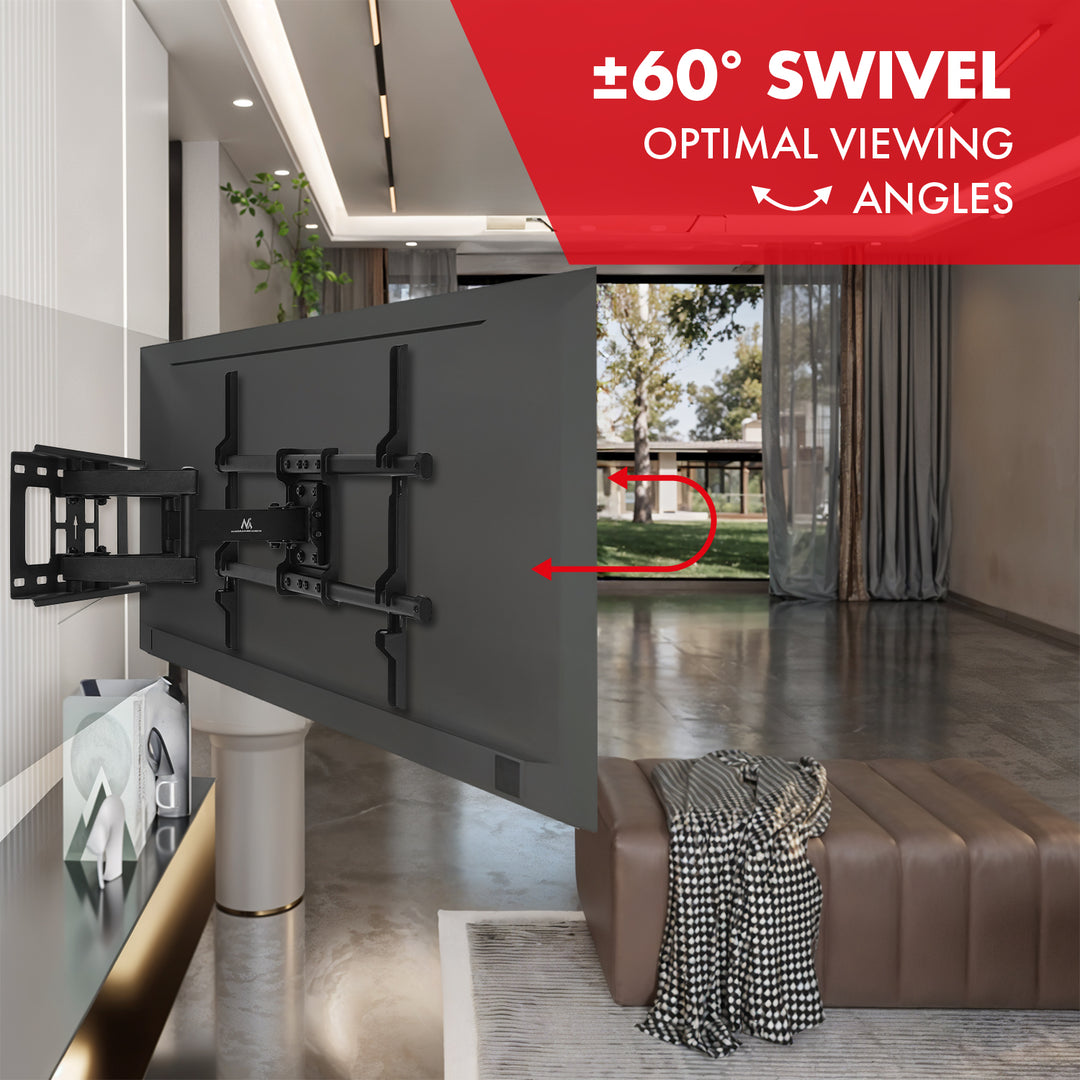 Soporte de TV Maclean, VESA máx. 600x400, 32-85", 60kg, ajuste de ángulo horizontal y vertical, perfil 65-390mm, negro, MC-789