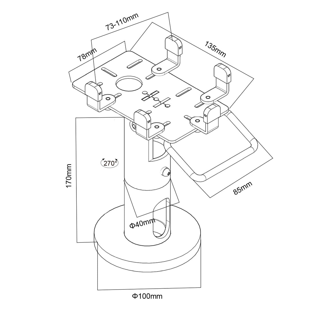 Maclean MC-818 Soporte de Terminal de Tarjeta para Dispositivos POS, Universal | Giratorio 270°, Ajuste de Inclinación +0° a -75°, Ancho Ajustable, Gestión de Cables | Montaje en Mesa para Terminales EC