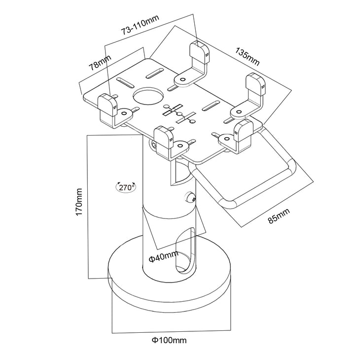 Maclean MC-818 Soporte de Terminal de Tarjeta para Dispositivos POS, Universal | Giratorio 270°, Ajuste de Inclinación +0° a -75°, Ancho Ajustable, Gestión de Cables | Montaje en Mesa para Terminales EC